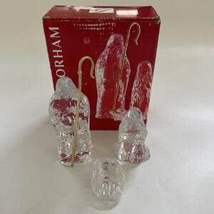 Gorham Crystal Nativity Holy Family 3 Piece Figurine Set with Original Box